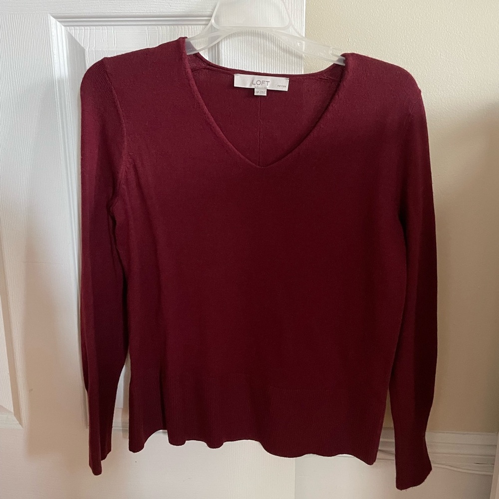 LOFT Maroon Knit V-Neck Sweater